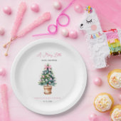 ピンクボウクリスマスツリーメリーリトルベビーシャワー ペーパープレート (パーティー)