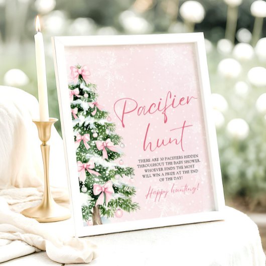 ピンクボウクリスマスツリー赤ちゃんシャワーおしゃぶり狩り ポスター