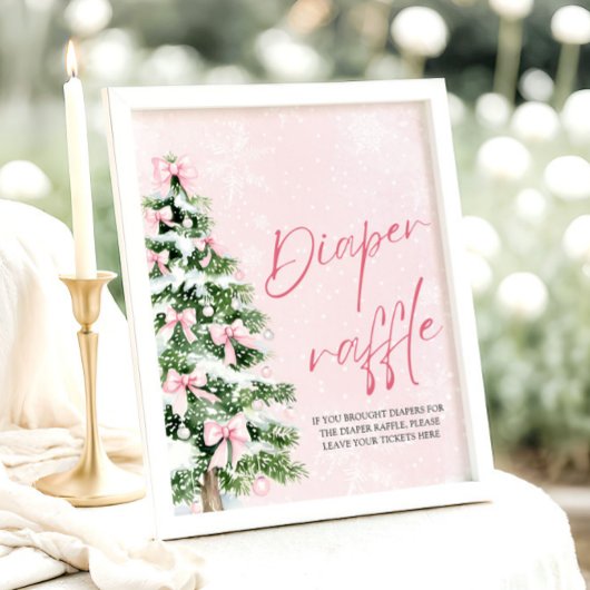 ピンクボウクリスマスツリー赤ちゃんシャワーおむつラッフル ポスター