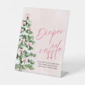 ピンクボウクリスマスツリー赤ちゃんシャワーおむつラッフル 台座サイン (正面)