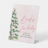 ピンクボウクリスマスツリー赤ちゃんシャワーブックベビー 台座サイン (正面)