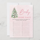 ピンクボウクリスマスベビー名レースベビーシャワーゲーム 招待状 (正面)