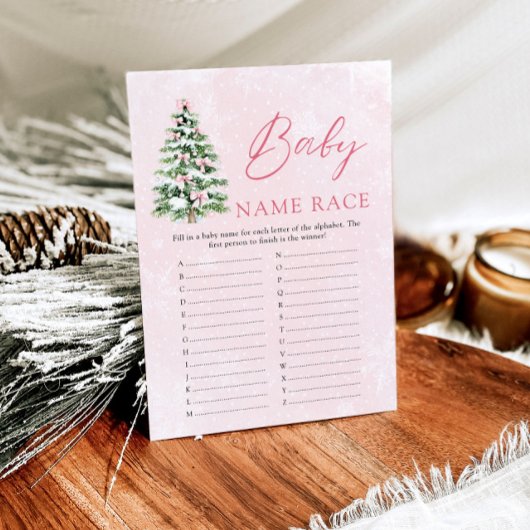 ピンクボウクリスマスベビー名レースベビーシャワーゲーム 招待状