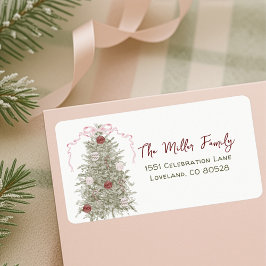 ピンクボウクリスマス差出人住所 ラベル