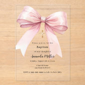 ピンクボウクリームガール澄んバプテスマ アクリル招待状 (正面)