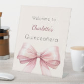 ピンクボウクリームベージュキンセアニェラへようこそ 台座サイン (インサイチュ)