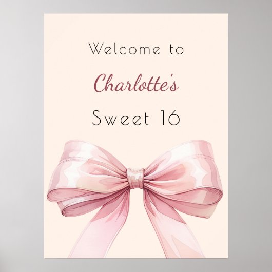 ピンクボウクリームベージュスウィート16へようこそ ポスター (正面)