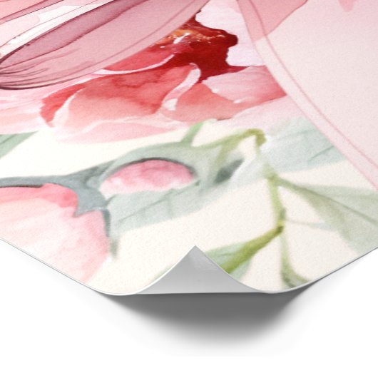 ピンクボウクリーム花模様キンセアニェラへようこそ ポスター (角)