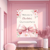 ピンクボウクリーム花模様キンセアニェラへようこそ ポスター