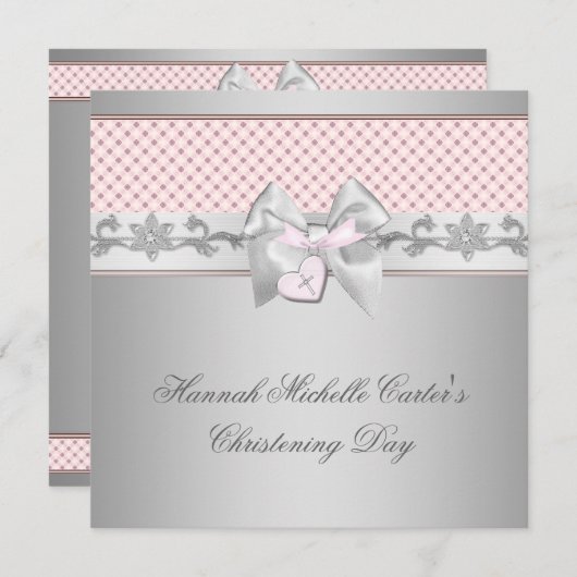 ピンクボウクロスガールズピンクバプテスチャージング 招待状 (正面/裏面)