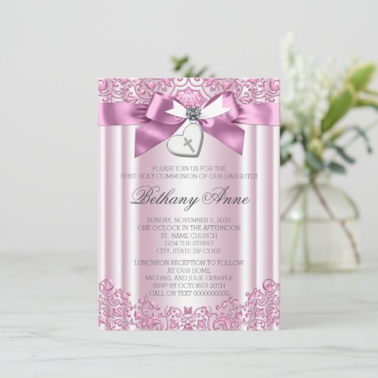 ピンクボウクロスファースト聖餐式 招待状 (スタンド正面)