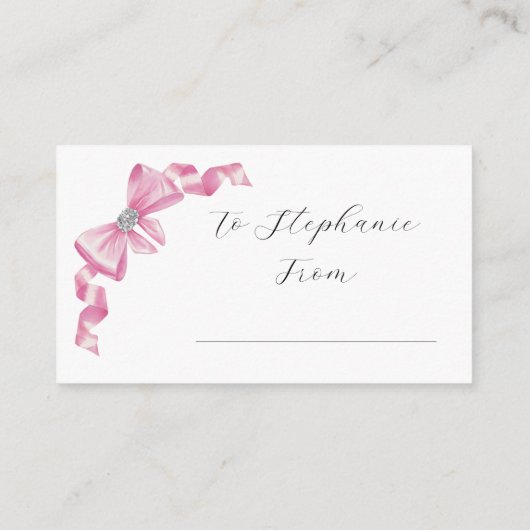 ピンクボウグラームブライダルシャワーディスプレイシャワー エンクロージャーカード (裏面)