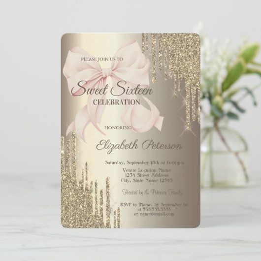 ピンクボウグリッタードリップスシャンパンスイーツ16 招待状 (スタンド正面)