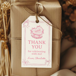 ピンクボウケーキ誕生日パーティーありがとう ギフトタグ