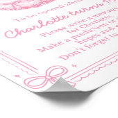 ピンクボウケーキ誕生日パーティータイムカプセルサイン ポスター (角)