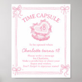 ピンクボウケーキ誕生日パーティータイムカプセルサイン ポスター (正面)