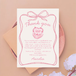 ピンクボウケーキ誕生日写真サンキューカード サンキューカード