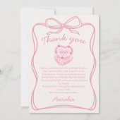 ピンクボウケーキ誕生日写真サンキューカード サンキューカード (正面)