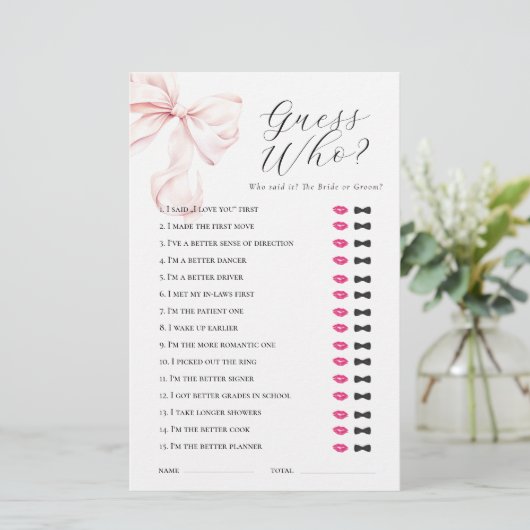 ピンクボウゲットウィーゲーブライダルシャワーゲーム 便箋 (スタンド正面)