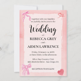 ピンクボウコケッエレガントトモダンエレガント結婚式 招待状