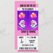 ピンクボウコケットアイススケートチケット誕生日 招待状 (正面/裏面)