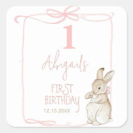 ピンクボウコケットウサギのピーター1歳の誕生日 スクエアシール