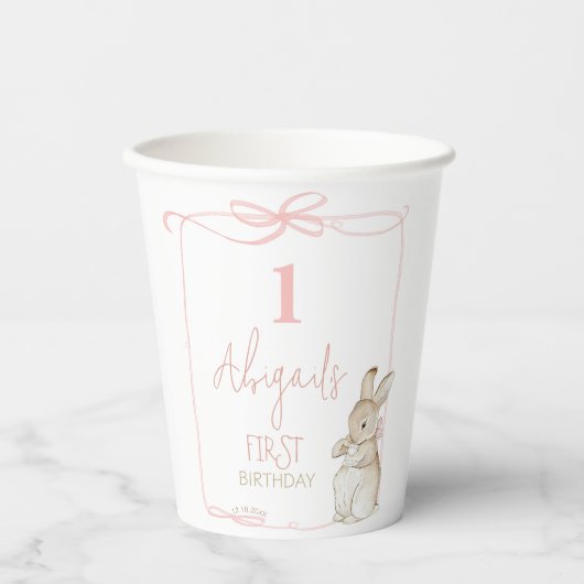 ピンクボウコケットウサギのピーター1歳の誕生日 紙コップ (正面)