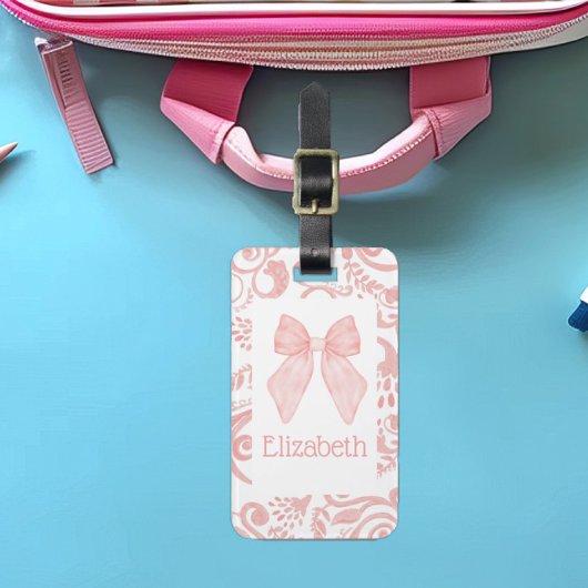 ピンクボウコケットエステティックキッズスクールバッグラベル ラゲッジタグ