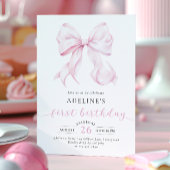 ピンクボウコケットガールファースト誕生日 招待状