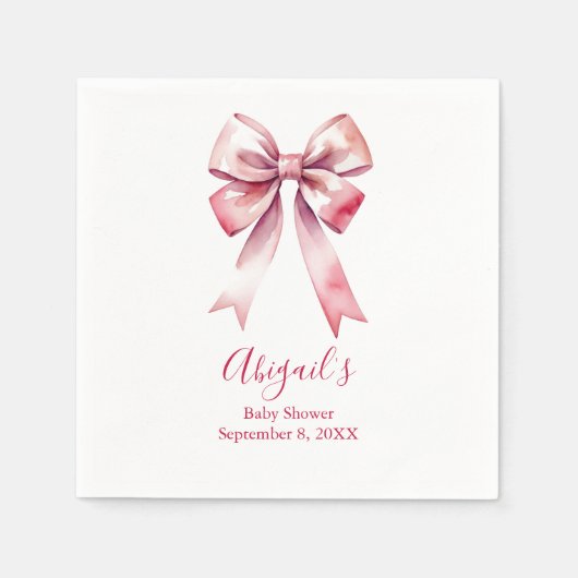 ピンクボウコケットガールベビーシャワー スタンダードカクテルナプキン (正面)