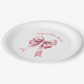 ピンクボウコケットガールベビーシャワー ペーパープレート (アングル)