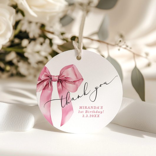 ピンクボウコケットガール誕生日ありがとう フェイバータグ