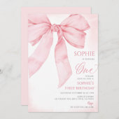 ピンクボウコケットガール1st誕生日 招待状 (正面/裏面)
