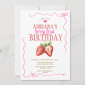 ピンクボウコケットジンガムベリーファースト誕生日 招待状 (正面)