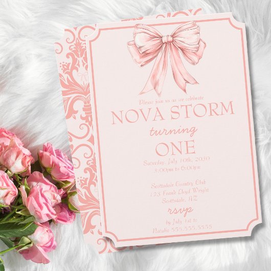 ピンクボウコケットトイレデマスクマイルストーン誕生日 招待状