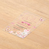 ピンクボウコケットバタフライエスニーニャ アクリル招待状 (レイダウン)