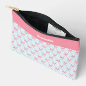 ピンクボウコケットパターンオンブルー名前をカスタムする アクセサリーポーチ (見開き)