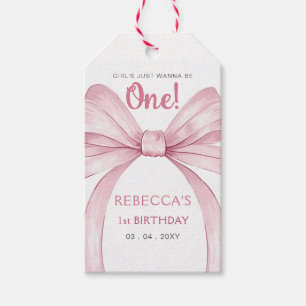 ピンクボウコケットファースト誕生日 ギフトタグ