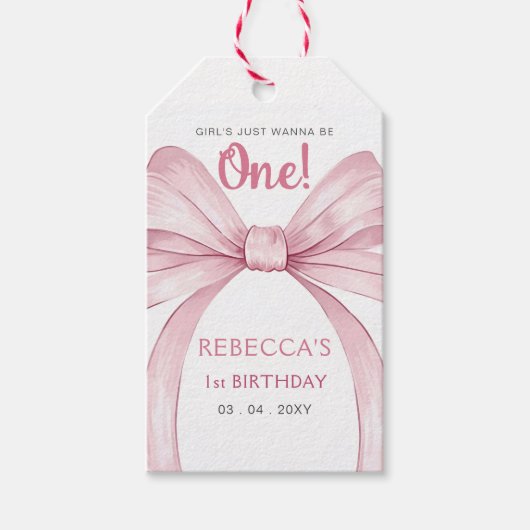 ピンクボウコケットファースト誕生日 ギフトタグ (正面)