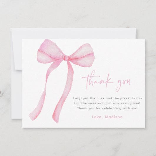 ピンクボウコケットファースト誕生日 サンキューカード (正面)