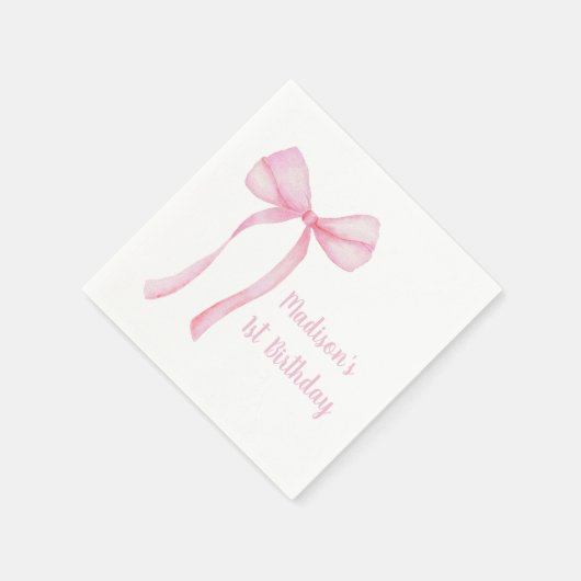 ピンクボウコケットファースト誕生日 スタンダードカクテルナプキン (角)