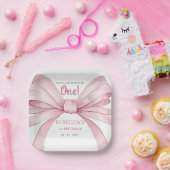 ピンクボウコケットファースト誕生日 ペーパープレート (パーティー)