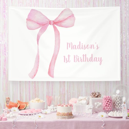 ピンクボウコケットファースト誕生日 横断幕 (パーティー)