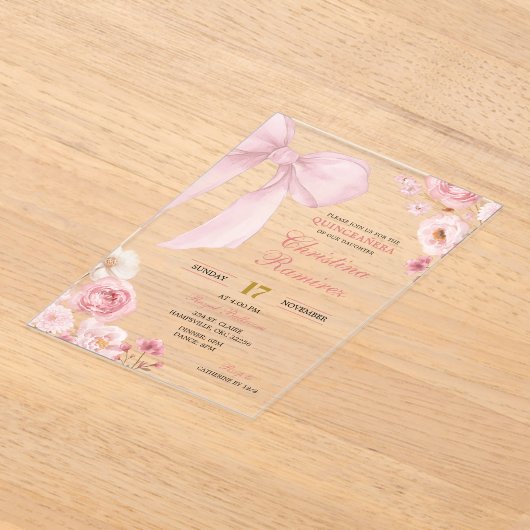 ピンクボウコケットフローラキンセアニェラ アクリル招待状 (レイダウン)
