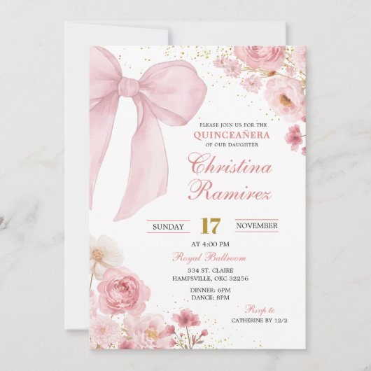 ピンクボウコケットフローラキンセアニェラ 招待状 (正面)