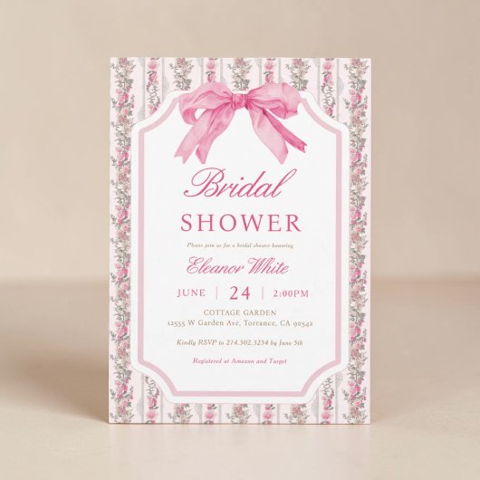 ピンクボウコケットブライダルシャワー 招待状