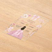 ピンクボウコケットプリンセスフローラキンセアニェラ アクリル招待状 (レイダウン)