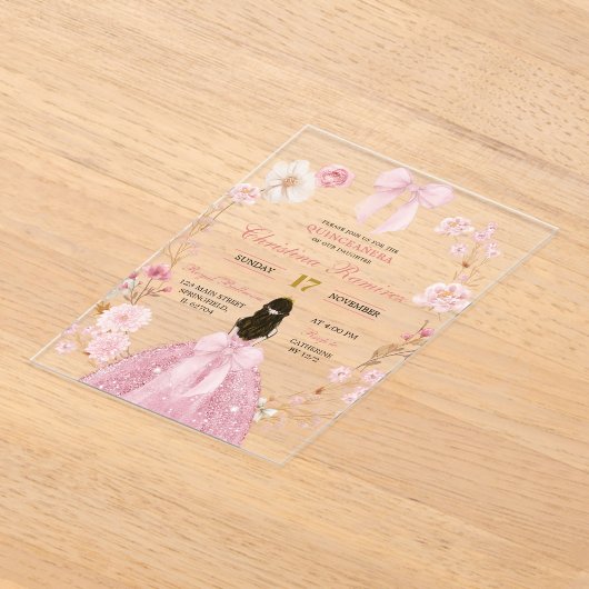 ピンクボウコケットプリンセスフローラキンセアニェラ アクリル招待状 (レイダウン)