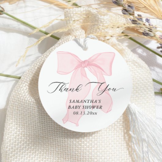 ピンクボウコケットベビーシャワー フェイバータグ