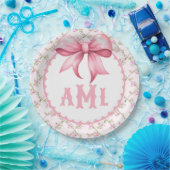 ピンクボウコケットベビーシャワー ペーパープレート (パーティー)